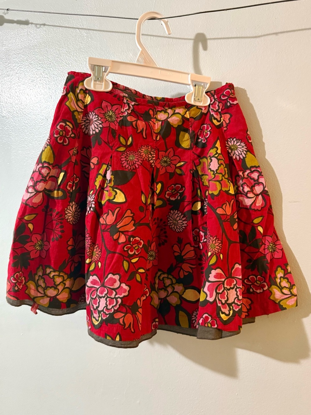 Catimini Red Floral Pleated Skirt with Pink and Green Accents